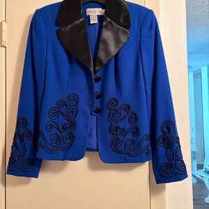 Gantos  Cobalt Blue Jacket with Black Satin Collar and Embroidered Detail